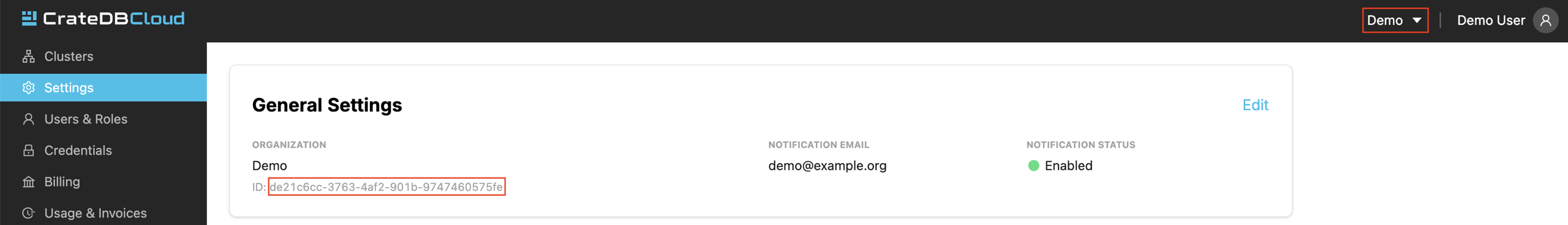 Obtaining the CrateDB Cloud organization ID