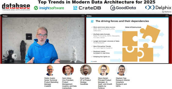 Stefan Asanin presenting CrateDB at the webinar Top Trends in Modern Data Architecture for 2025