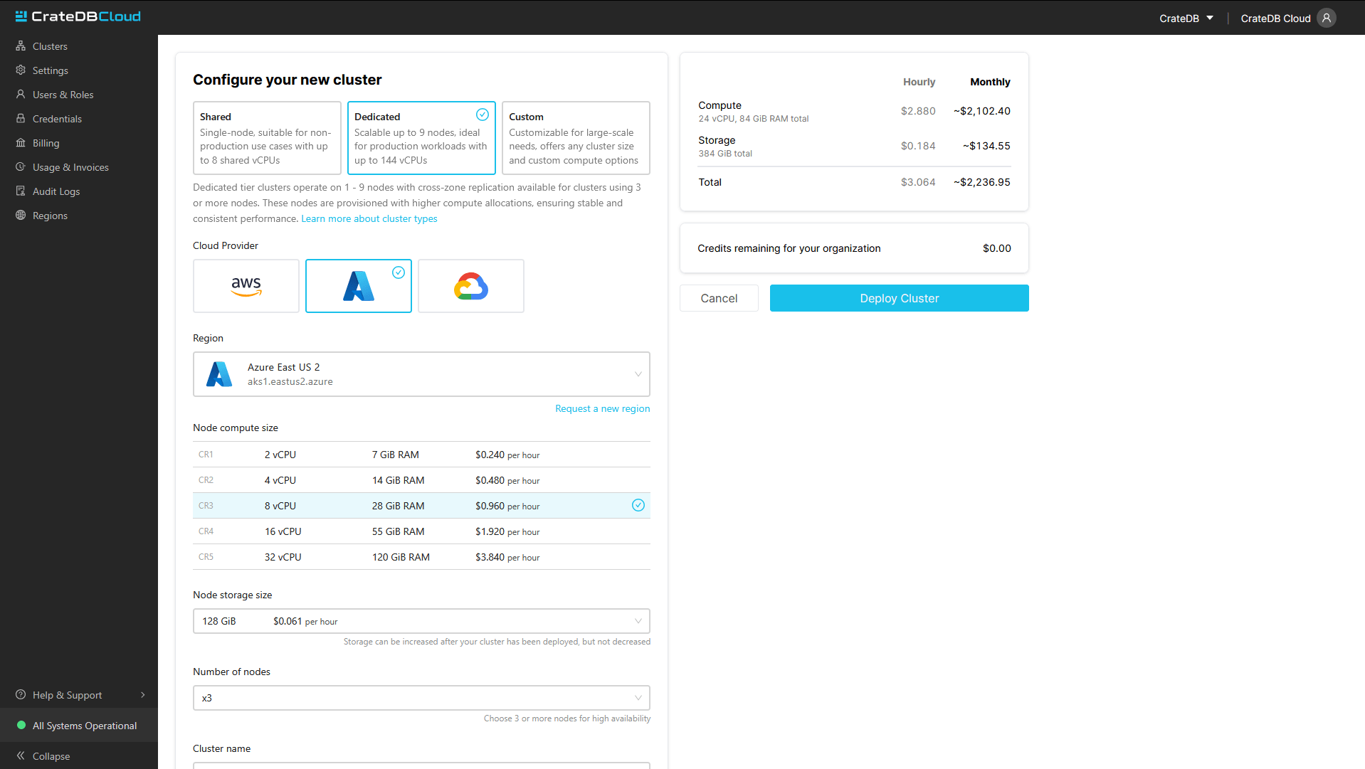 CrateDB Cloud console overview CrateDB Cloud console overview