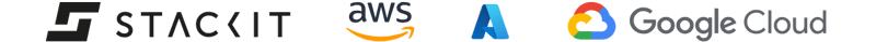Logos of the CrateDB Cloud Providers: STACKIT, aws, Azure, Google Cloud
