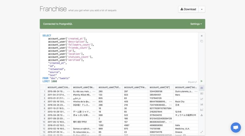 Franchise App query table view