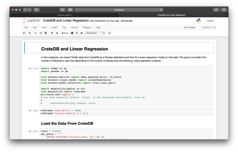 The CrateDB and Linear Regression notebook