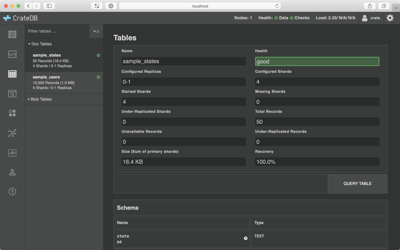Screenshot of the Admin UI