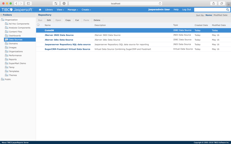 Screenshot of the Repository screen