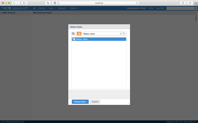 Screenshot of the New Ad Hoc View screen