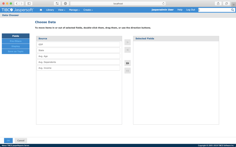 Screenshot of the Data Chooser screen