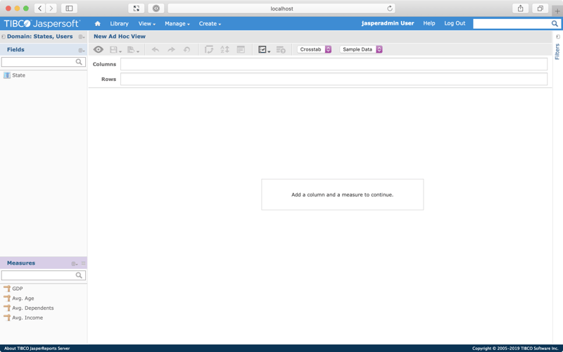 Screenshot of the New Ad Hoc View screen
