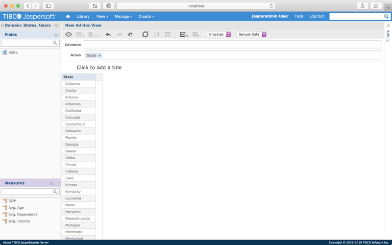 Screenshot of the New Ad Hoc View screen