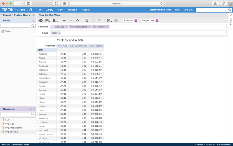 Screenshot of the New Ad Hoc View screen